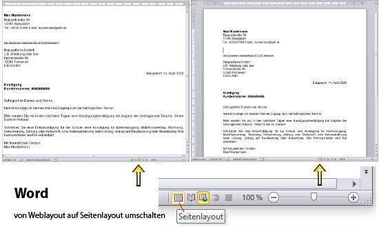 MS Office Word - von Weblayout auf Seitenlayout umschalten